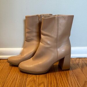 a new day Tan Block Heel Square Toe Ankle Boots